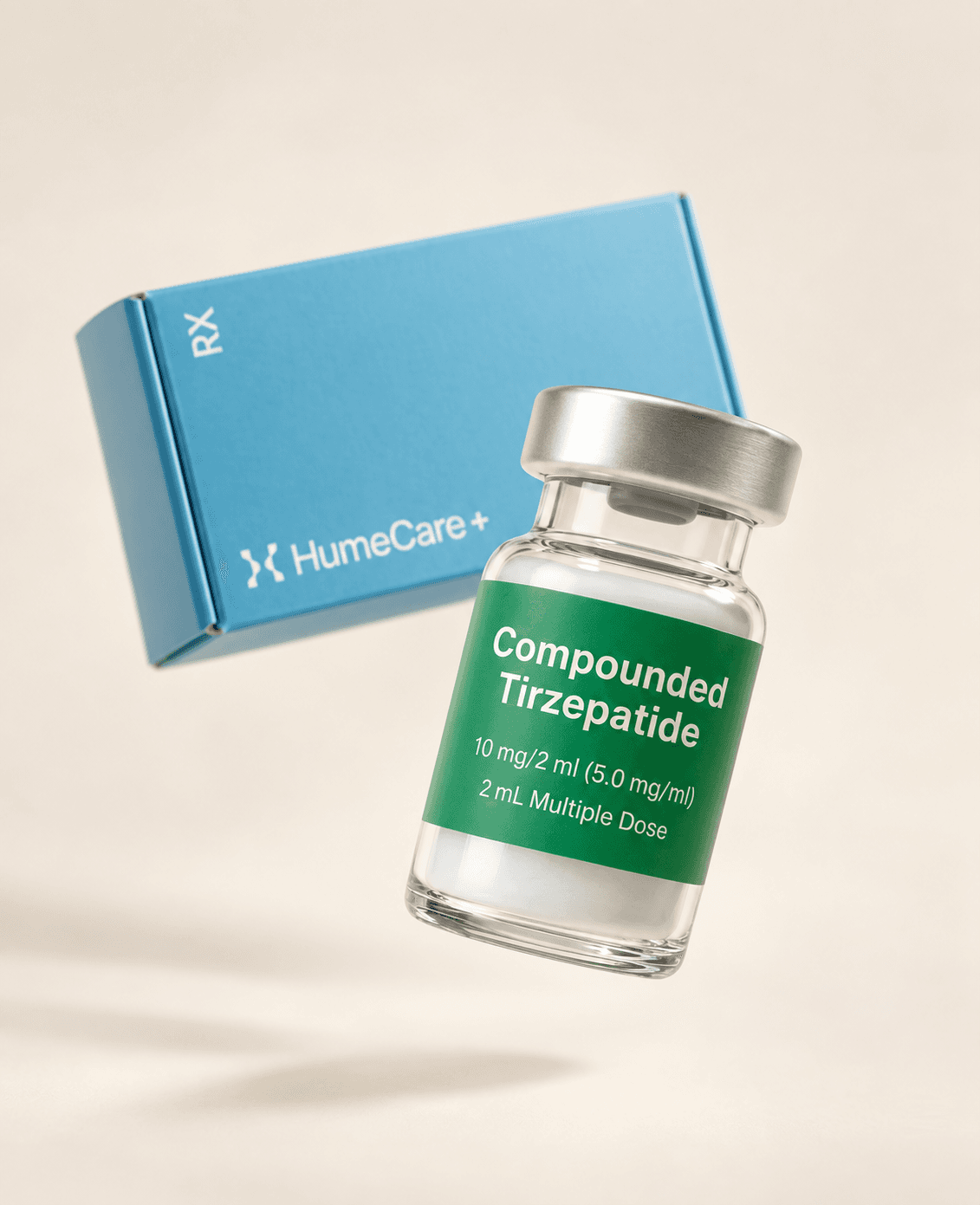 HumeCare+ packaging and compounded tirzepatide vial