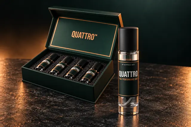 HeyFeels Quattro performance-shot bottle and packaging