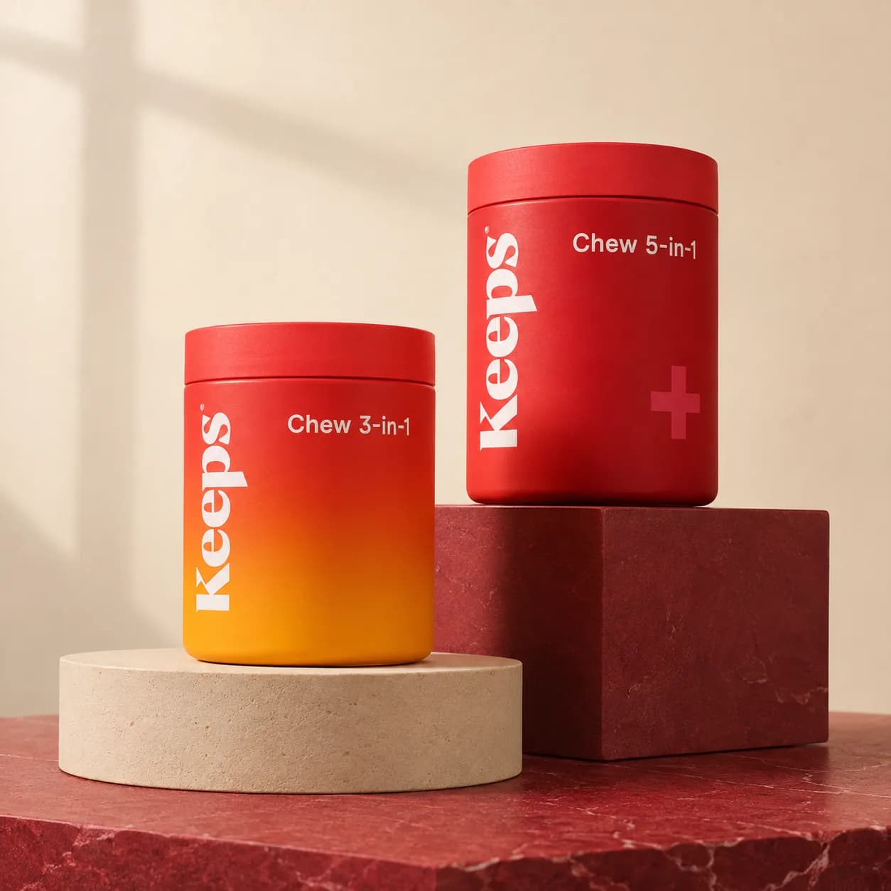 Keeps Chew 3-in-1 and Chew 5-in-1 hair-loss treatment containers.